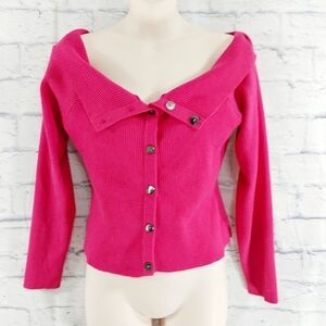🔵BOGO FREE🔵 Max Studio Cropped Top Pink Button Down Long Sleeve Sz L